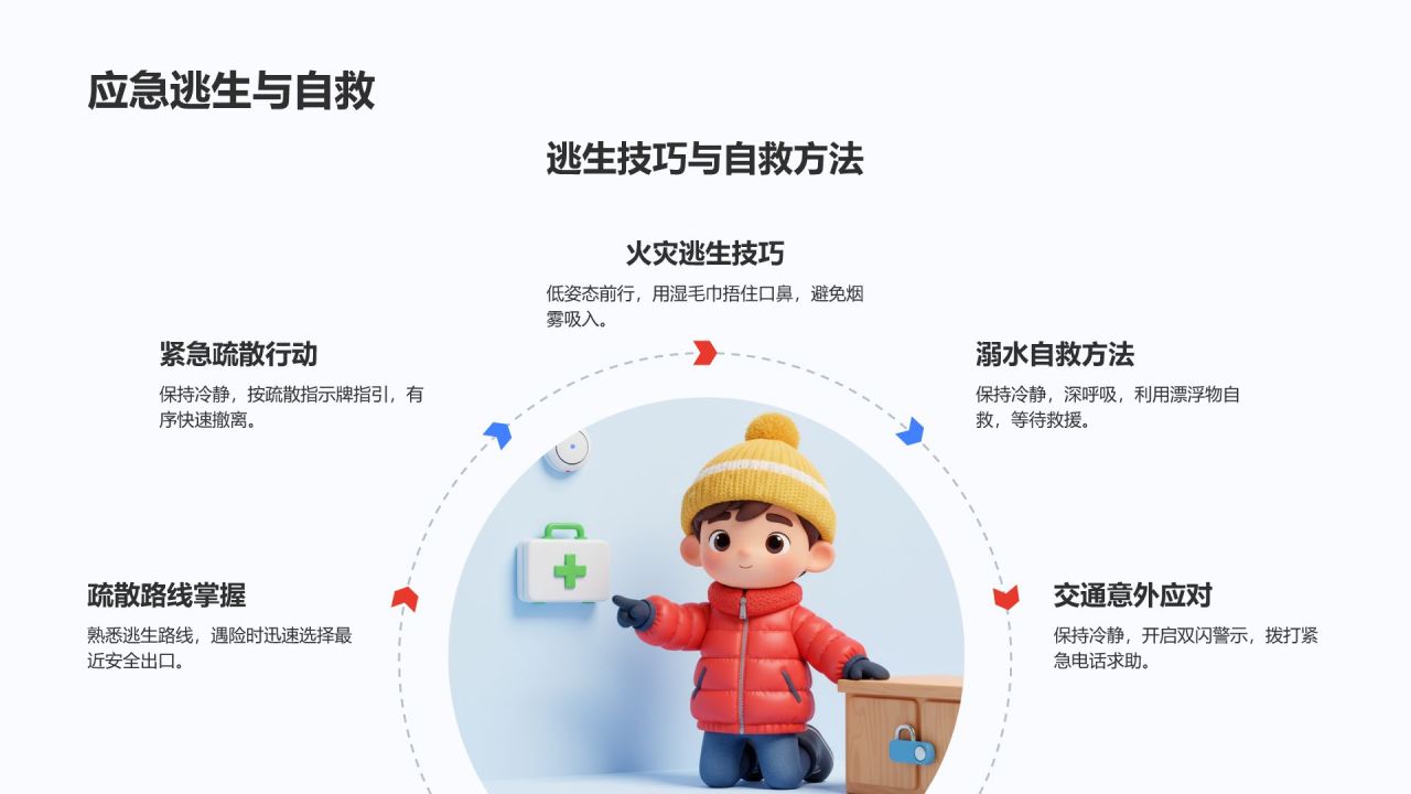 红色3D风学生冬季出行安全与交通常识教育PPT模板