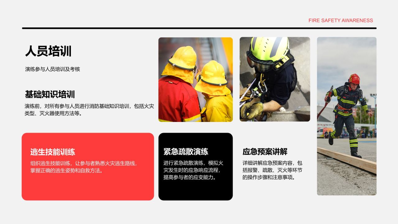 红色商务风消防宣传月安全演练与隐患排查报告PPT模板