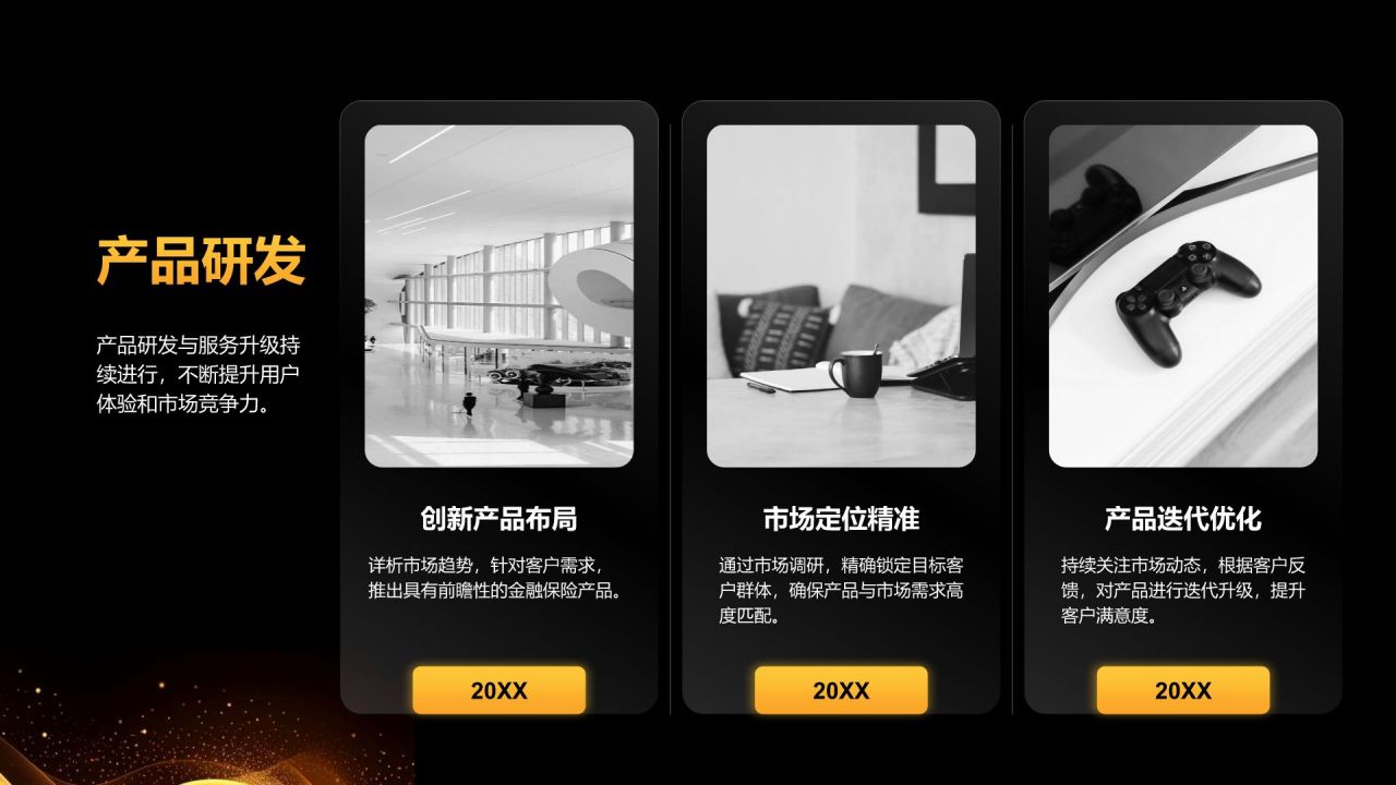 橙色黑金风金融保险行业年度绩效与服务汇报PPT模板