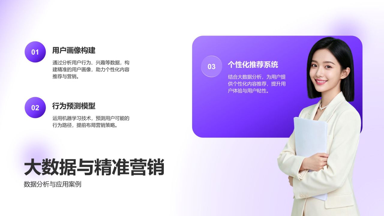 紫色3D风文化传媒行业年度创意项目总结PPT模板