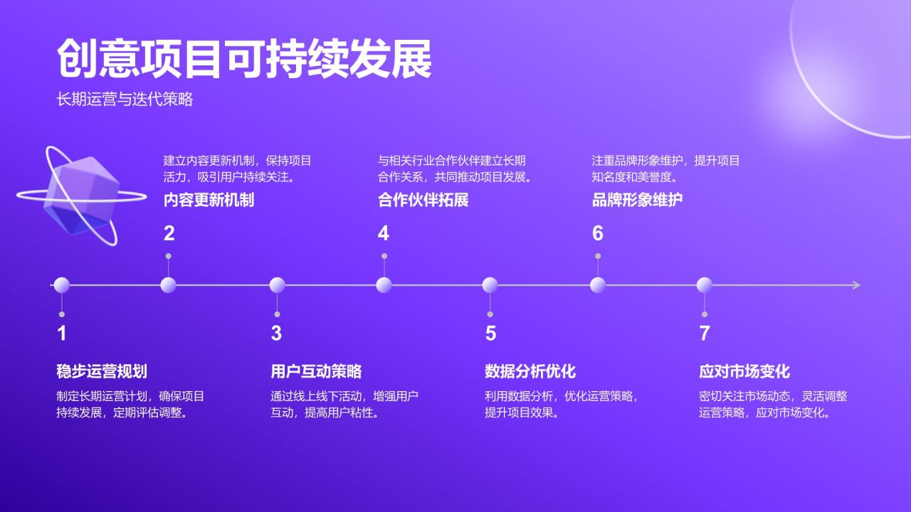 紫色3D风文化传媒行业年度创意项目总结PPT模板