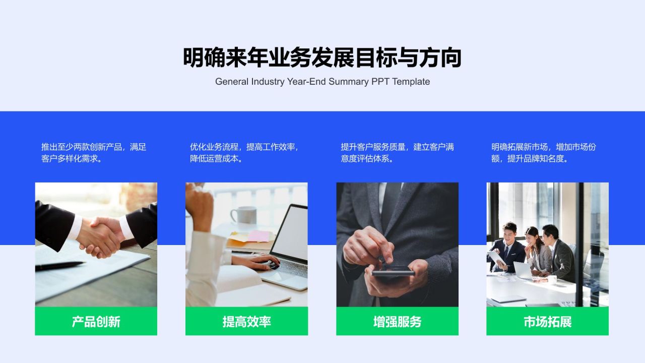 蓝色扁平风通用行业年终总结模板PPT模板