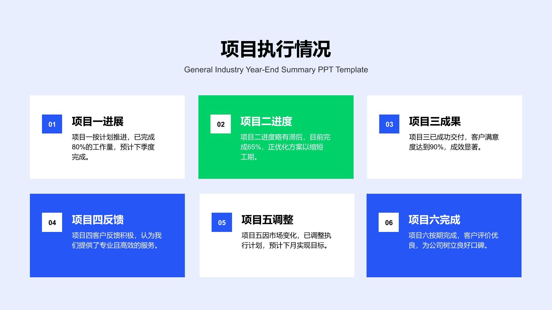 蓝色扁平风通用行业年终总结模板PPT模板