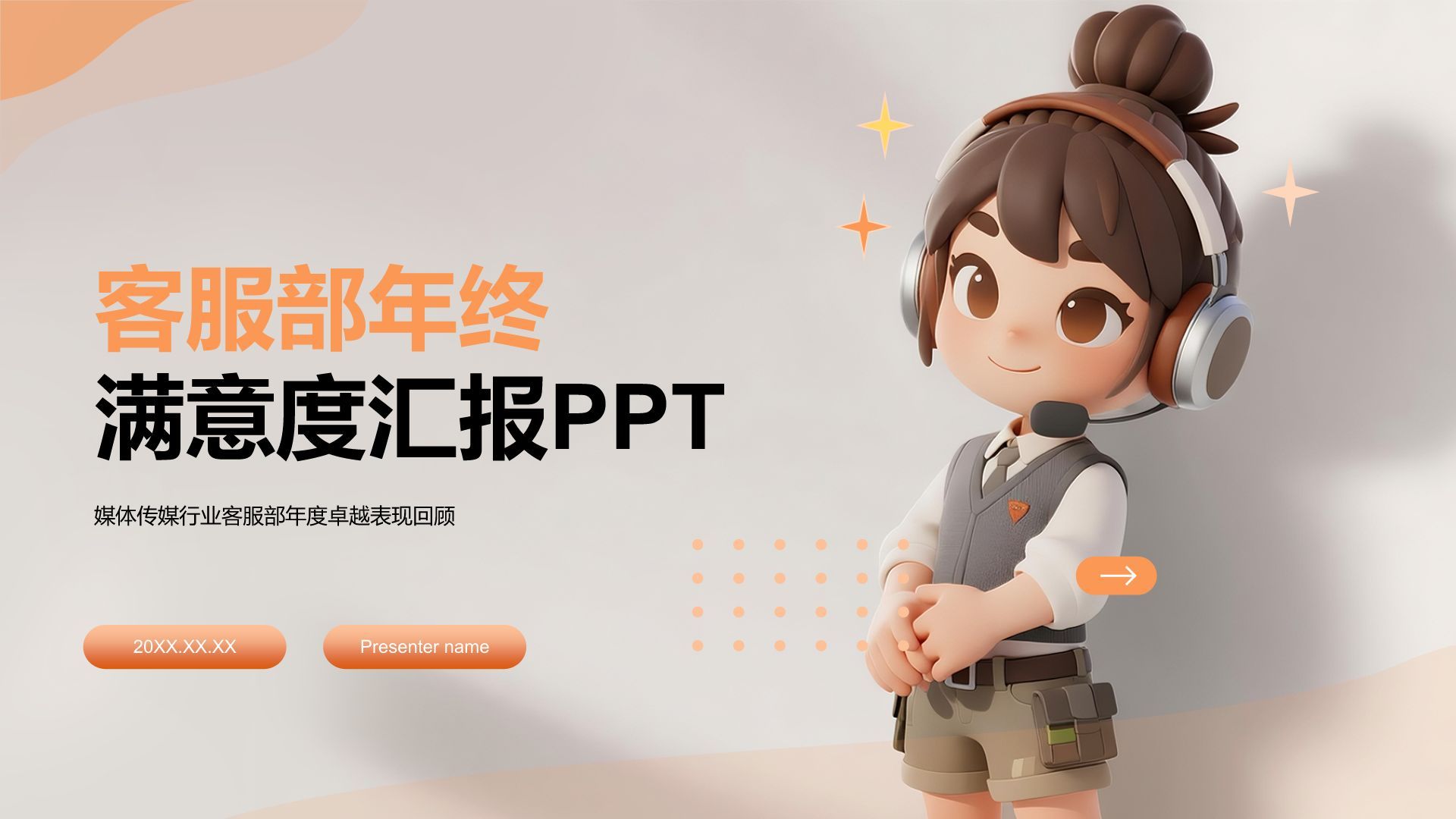 橙色3D风客服部年终服务质量与满意度汇报PPT模板
