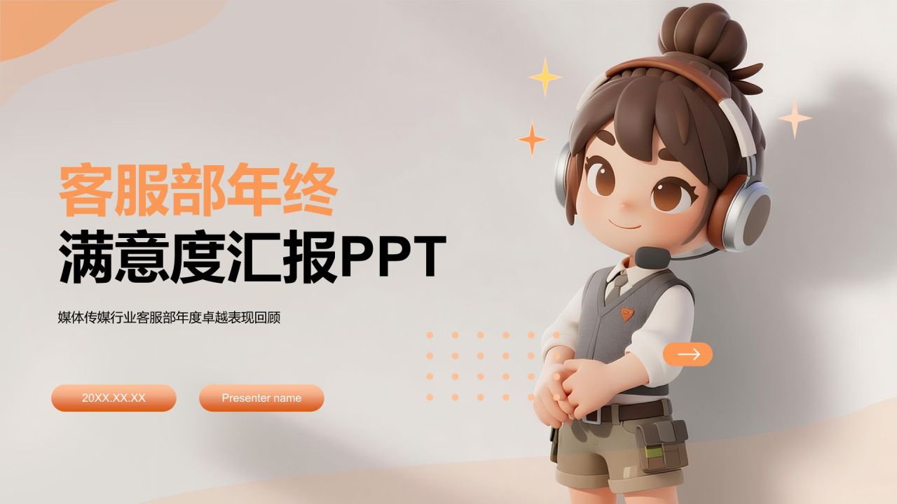 橙色3D风客服部年终服务质量与满意度汇报PPT模板