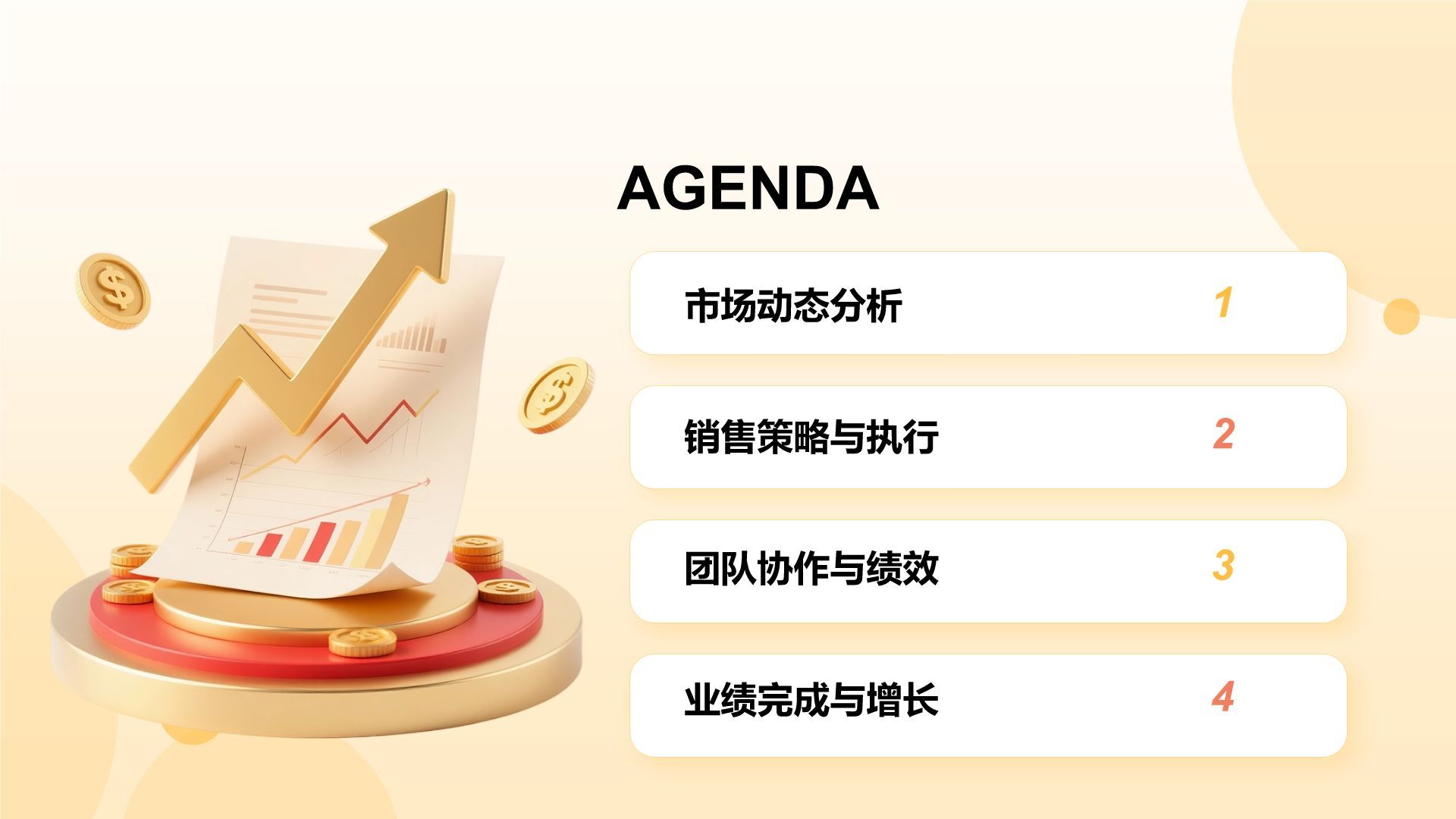 橙色3D风销售部年度目标完成与增长汇报PPT模板