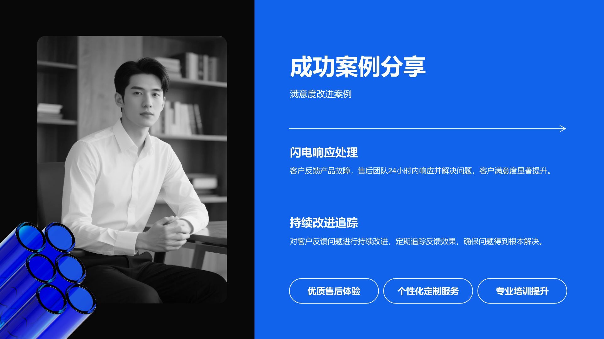 蓝色3D风售后服务部年度客户反馈与优化报告PPT模板