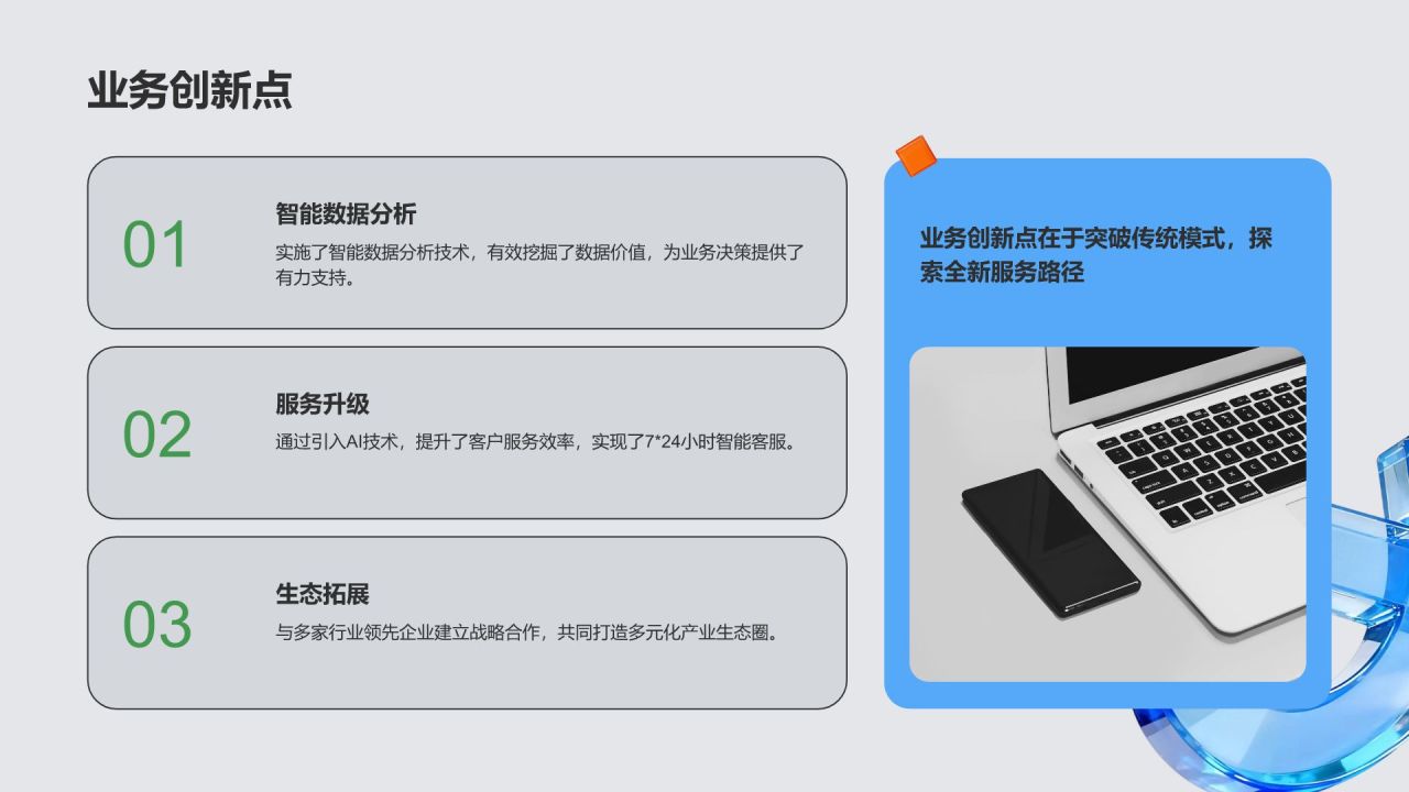 蓝色3D风年度重点项目成果展示与复盘PPT模板
