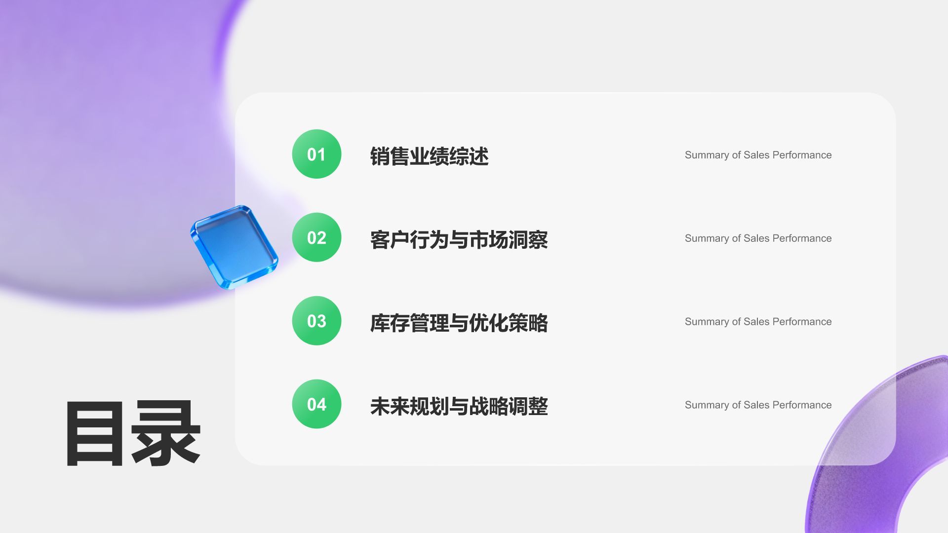 紫色3D风零售行业年度销售与库存总结报告PPT模板