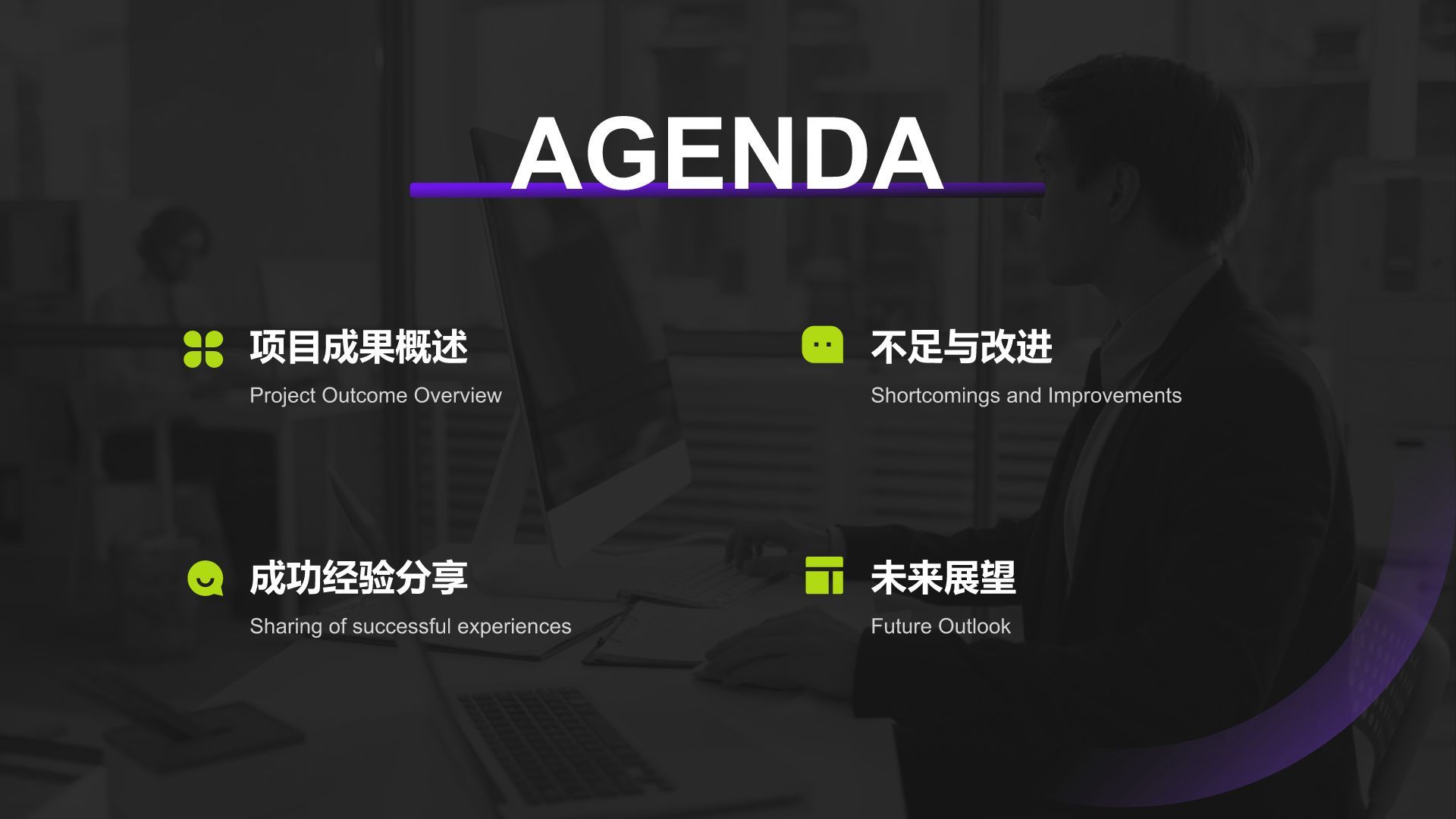 紫色商务风年终项目成果与经验总结PPT模板
