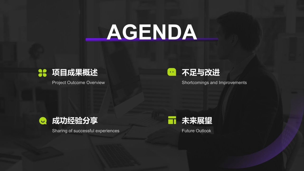 紫色商务风年终项目成果与经验总结PPT模板