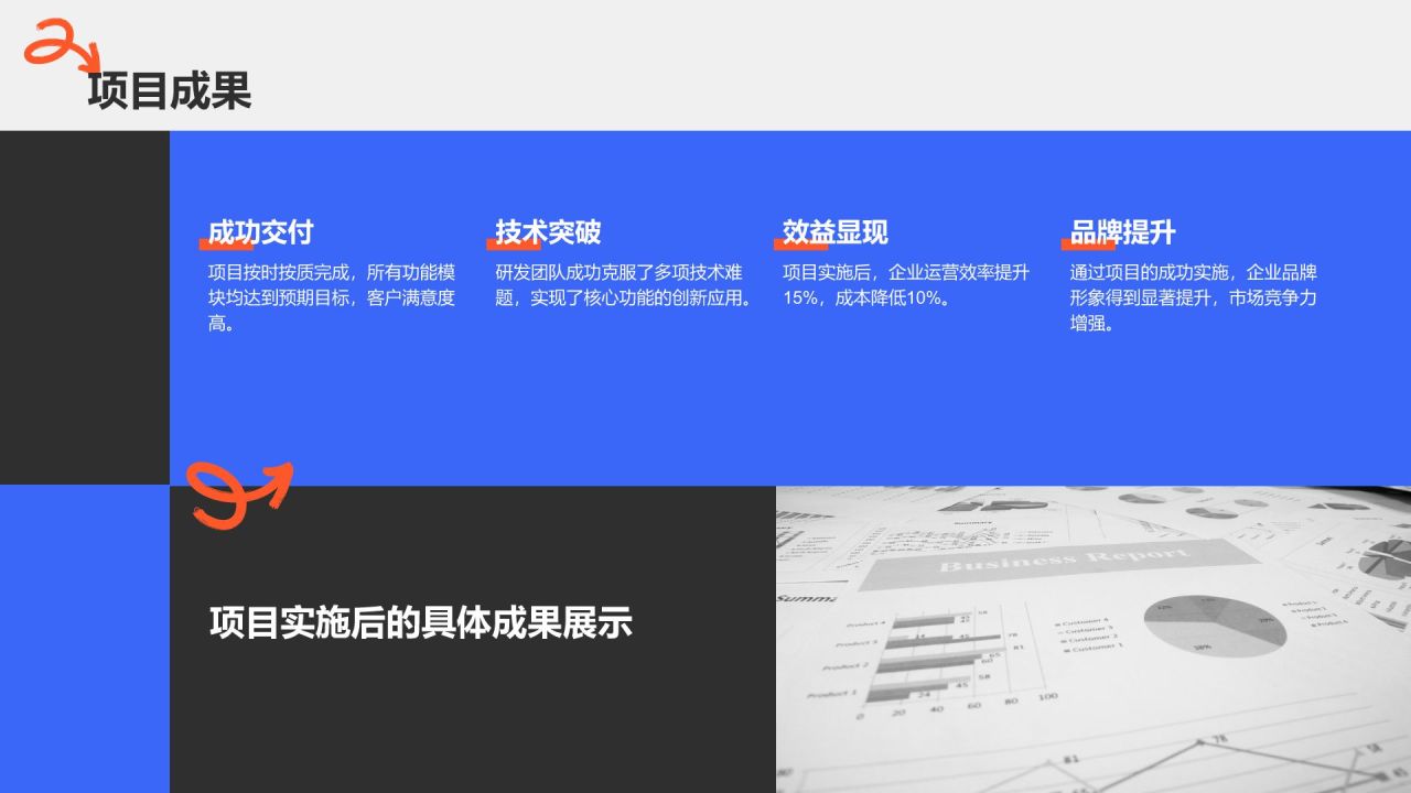 蓝色商务风年终项目成果与经验总结PPT模板