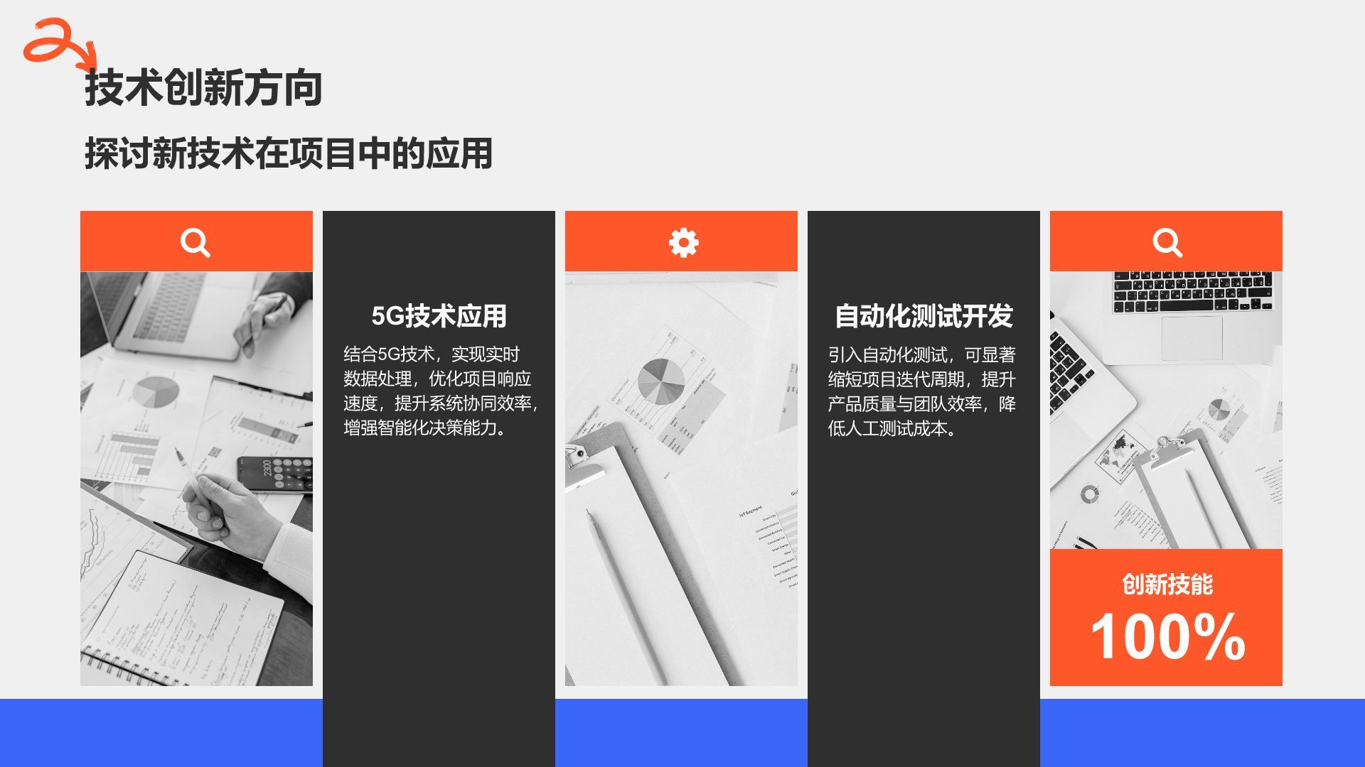 蓝色商务风年终项目成果与经验总结PPT模板