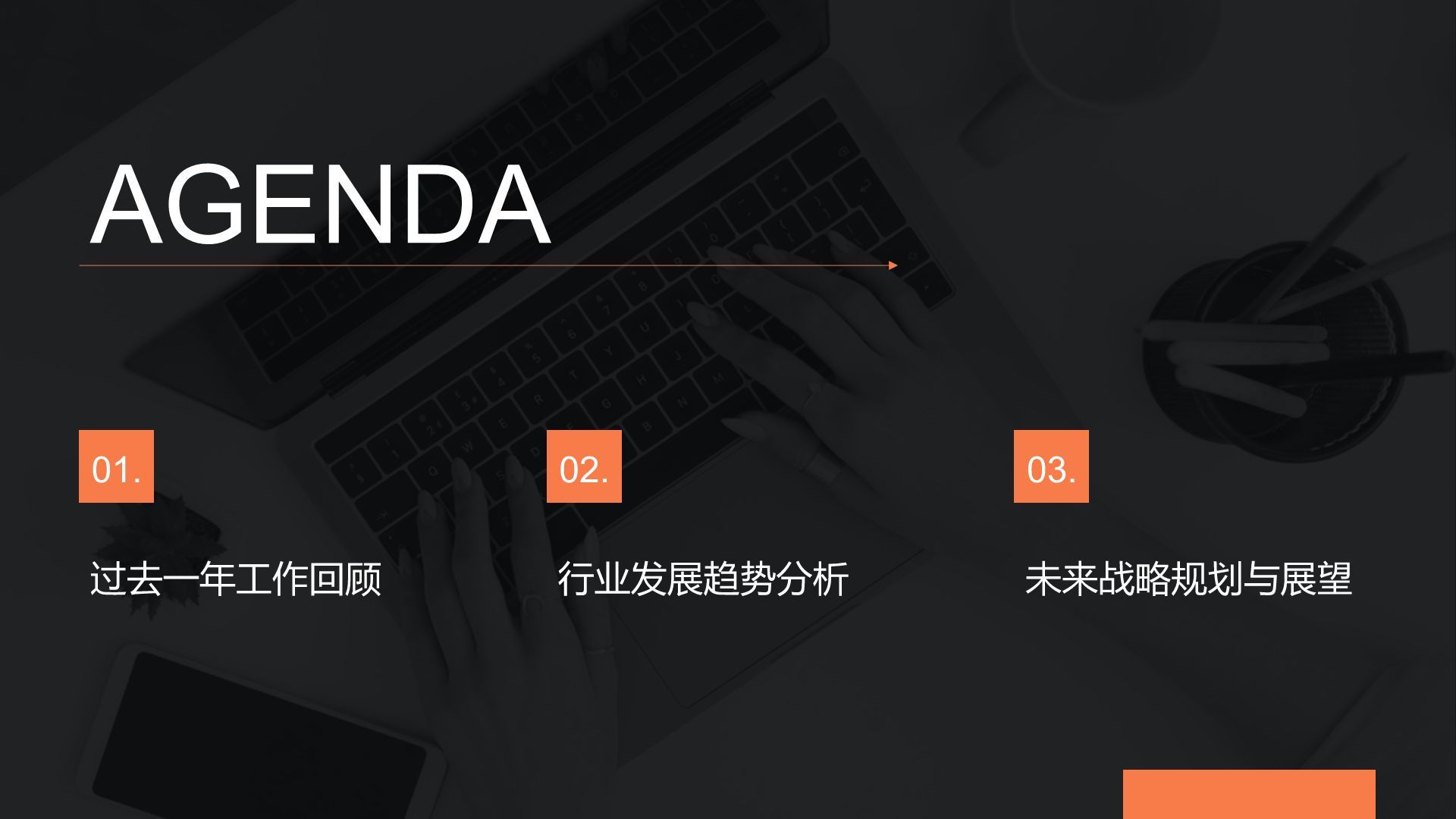 橙色商务风管理层年终工作汇报PPT模板