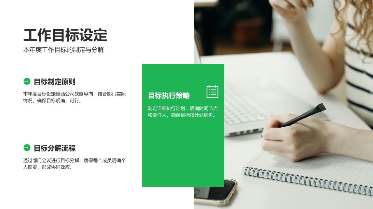 绿色商务风部门年终工作总结与任务达成汇报PPT模板