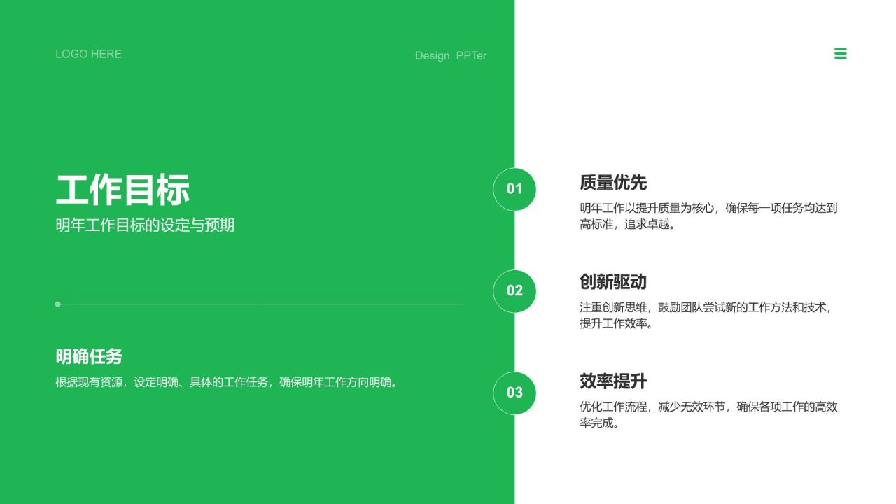 绿色商务风部门年终工作总结与任务达成汇报PPT模板
