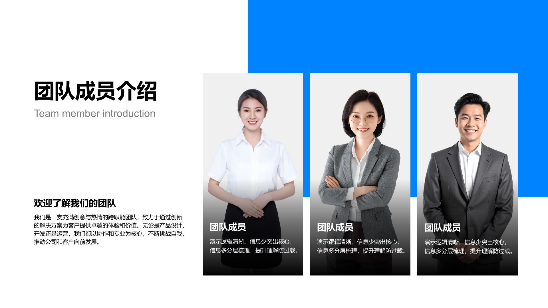 蓝色商务风团队介绍图示合集PPT模板