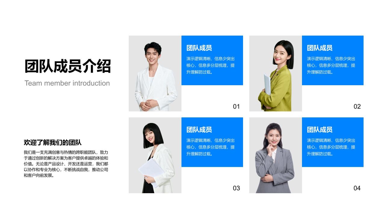 蓝色商务风团队介绍图示合集PPT模板