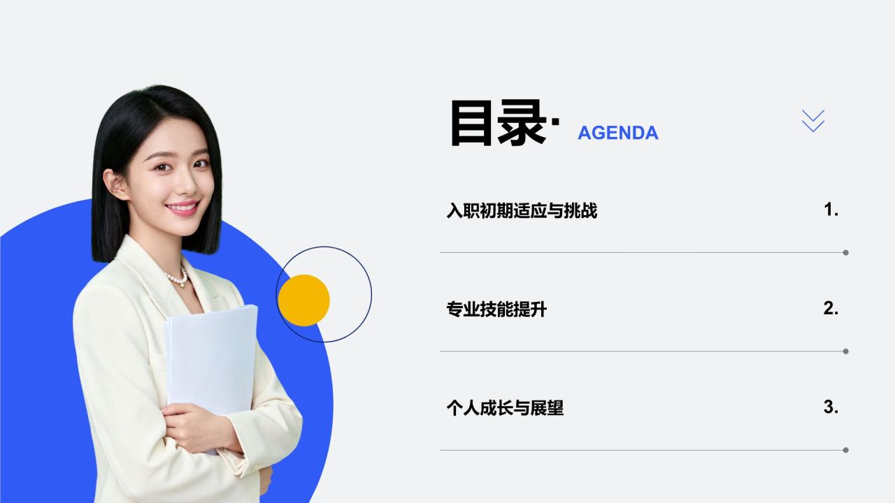 蓝色扁平风职场新人年度成长总结PPT模板