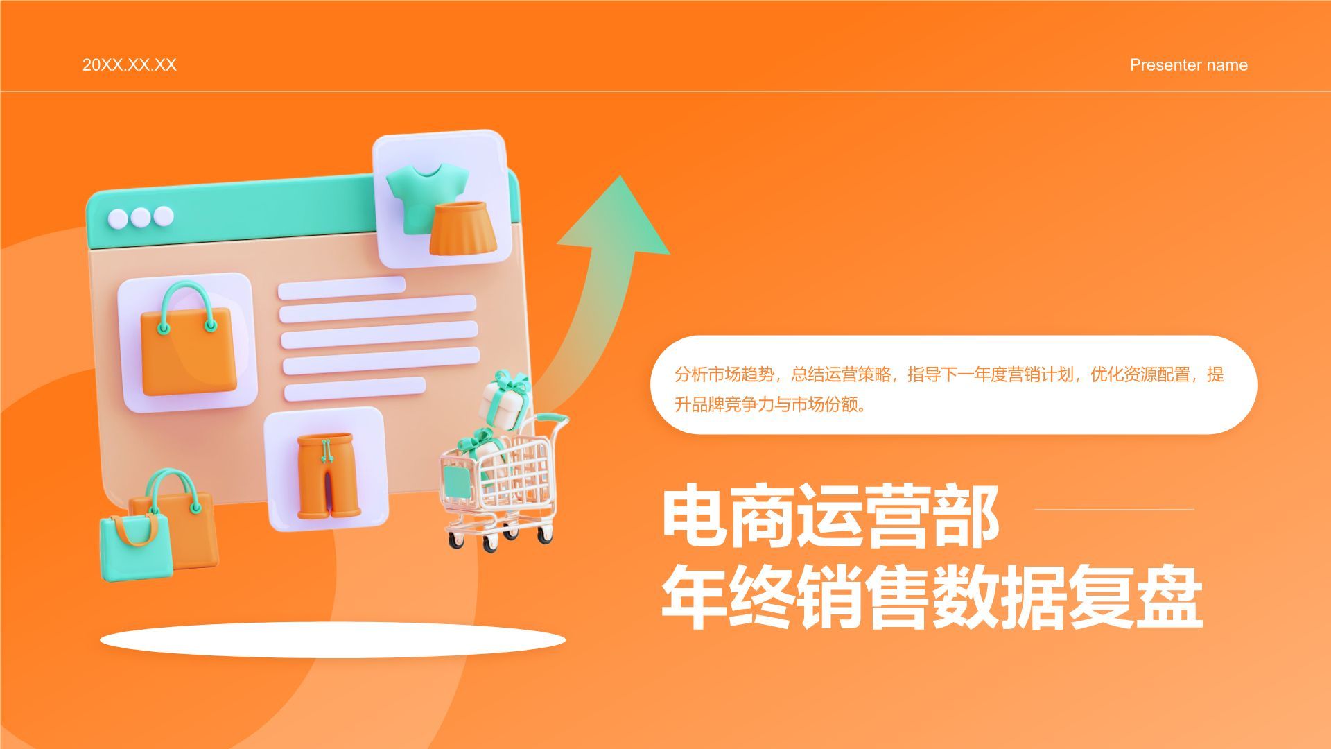 橙色3D风电商运营部年终销售数据复盘报告PPT模板