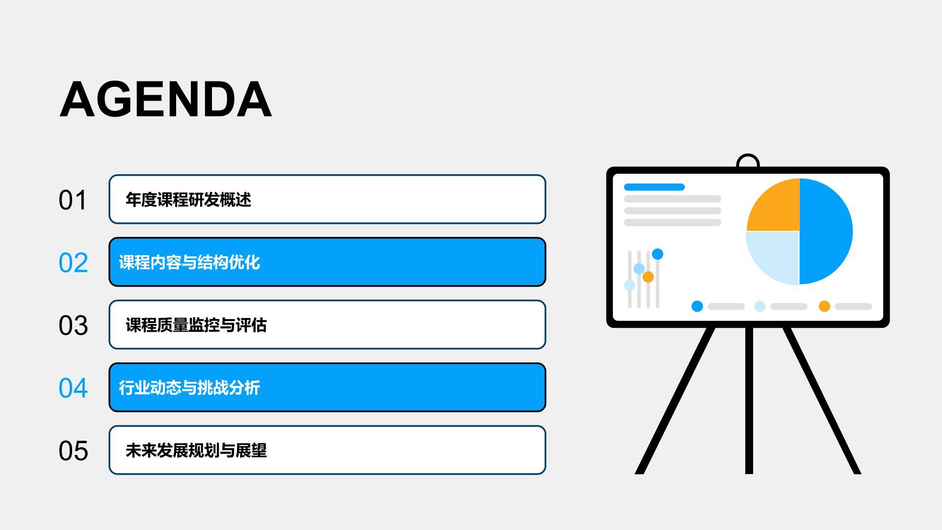 蓝色插画风教研部年度课程研发与质量总结汇报PPT模板