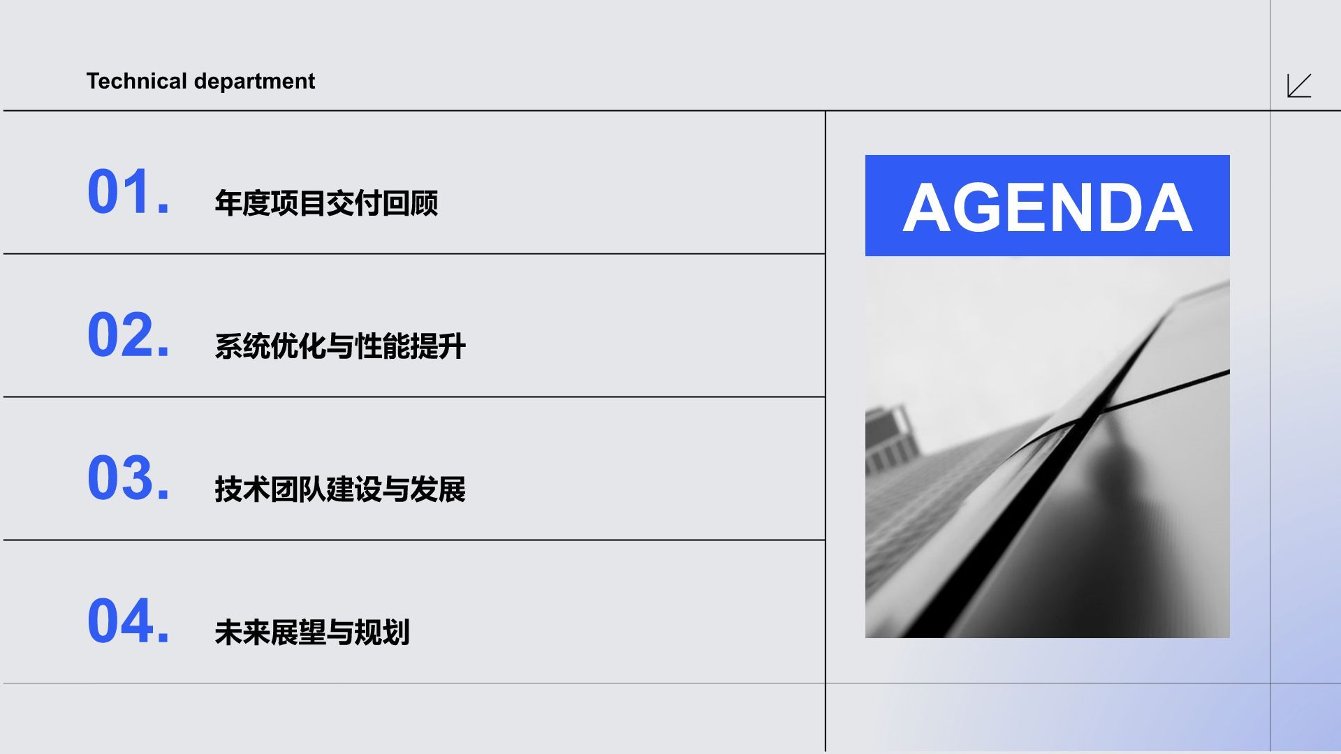 蓝色商务风技术部年终项目交付与系统优化汇报 PPT模板