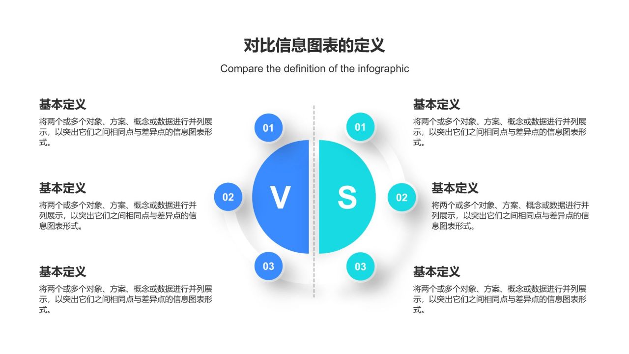 蓝色扁平风对比信息图表PPT模板