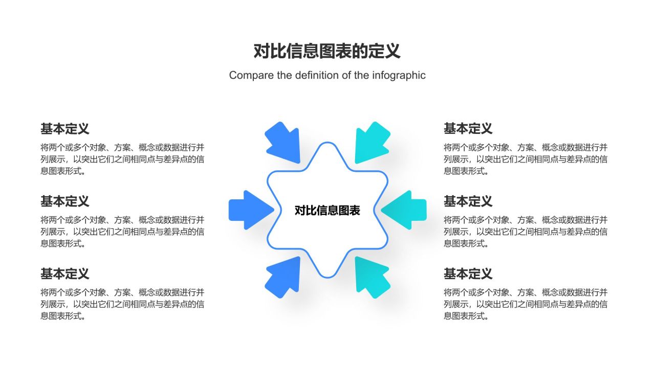 蓝色扁平风对比信息图表PPT模板