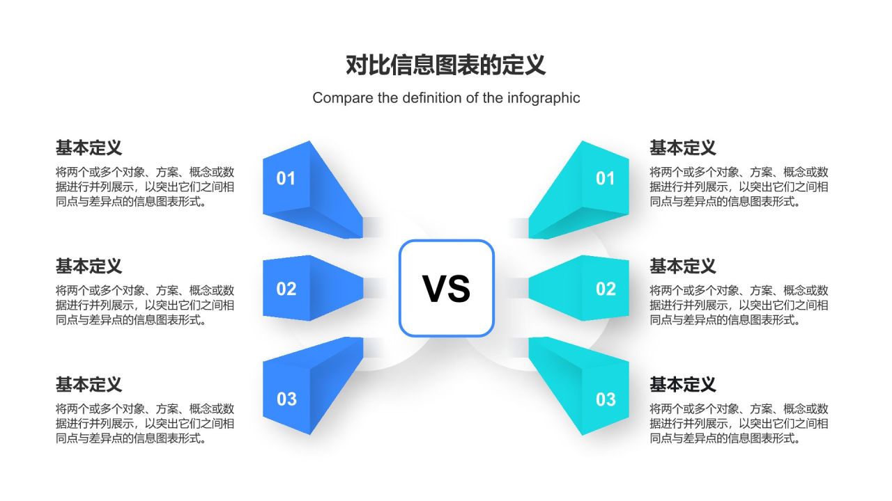 蓝色扁平风对比信息图表PPT模板