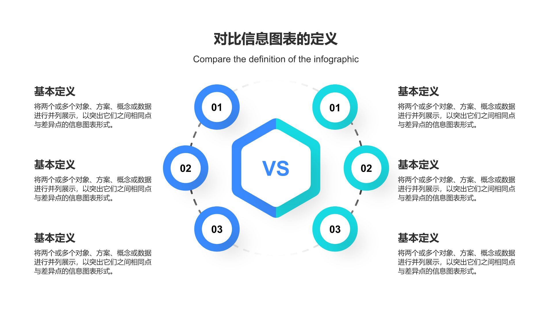 蓝色扁平风对比信息图表PPT模板