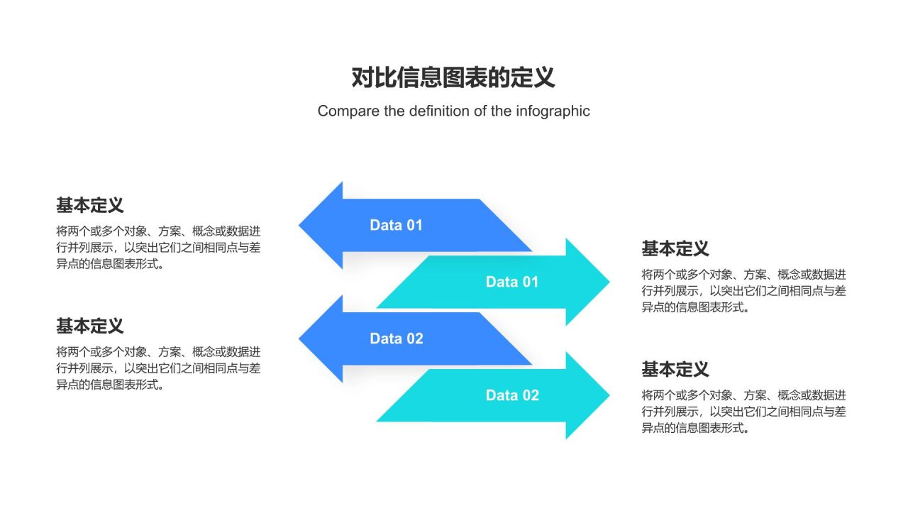 蓝色扁平风对比信息图表PPT模板