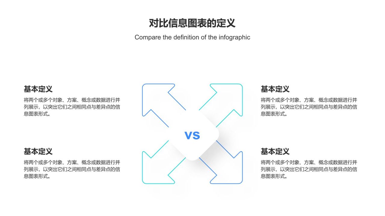 蓝色扁平风对比信息图表PPT模板