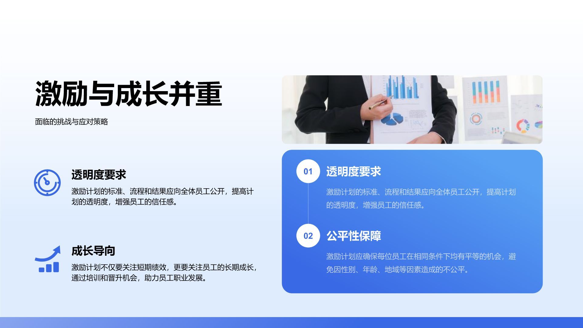 蓝色渐变风员工激励计划与团队成长展示PPT模板