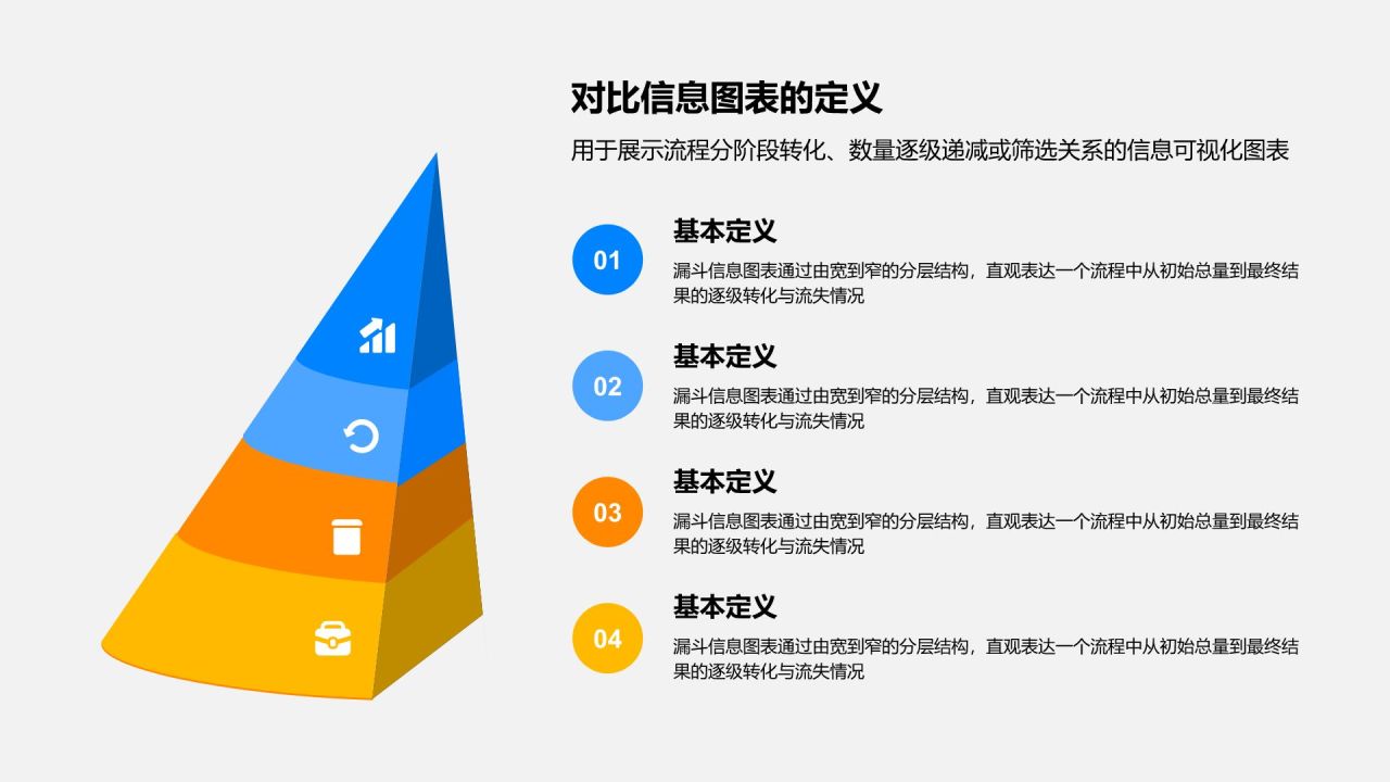 蓝色简约风漏斗信息图表PPT模板