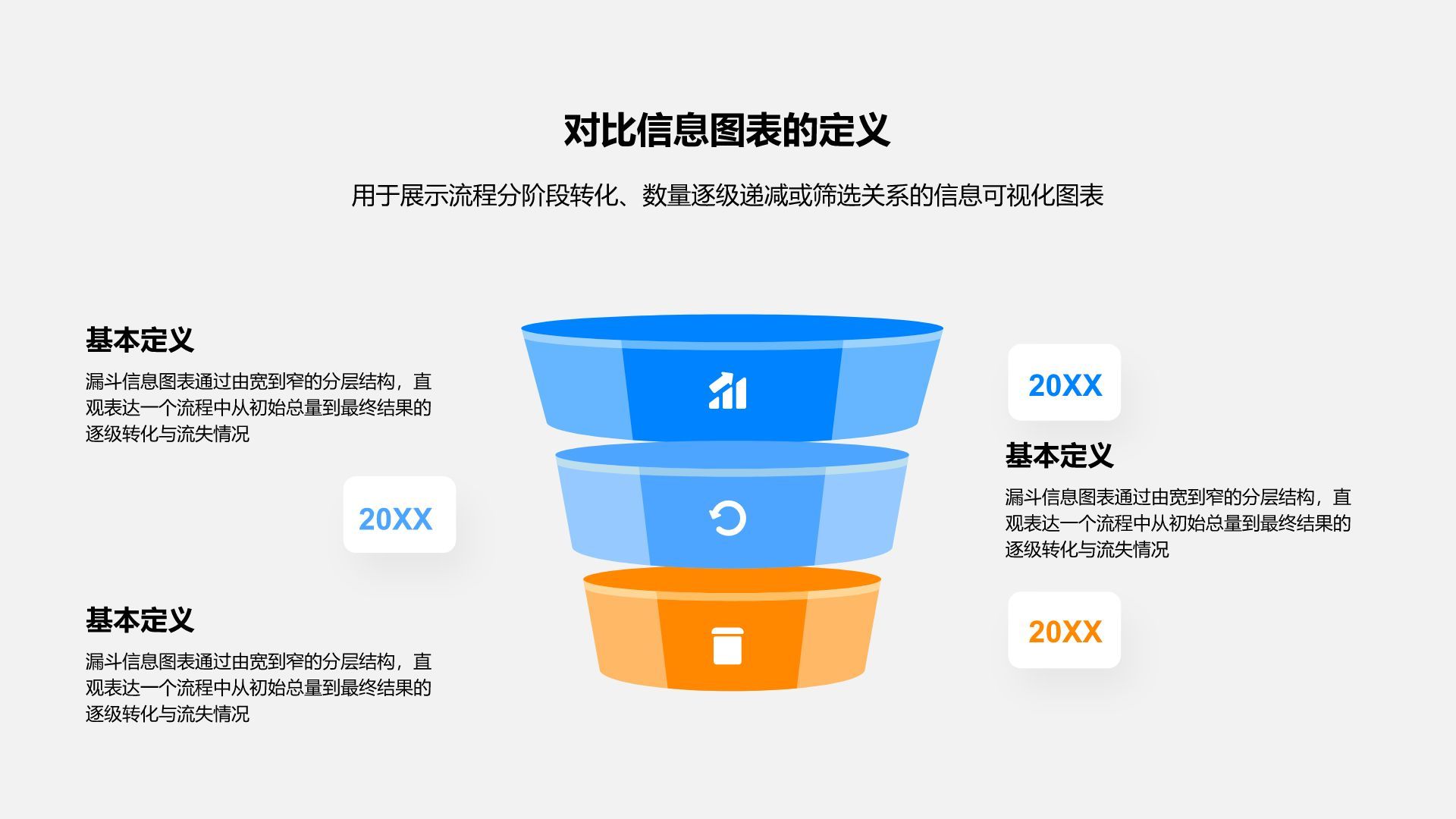 蓝色简约风漏斗信息图表PPT模板