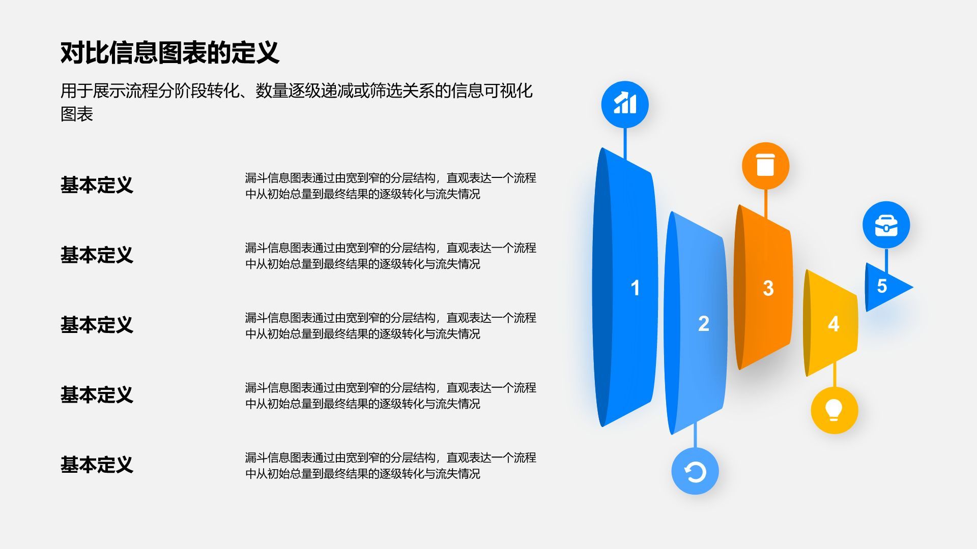 蓝色简约风漏斗信息图表PPT模板