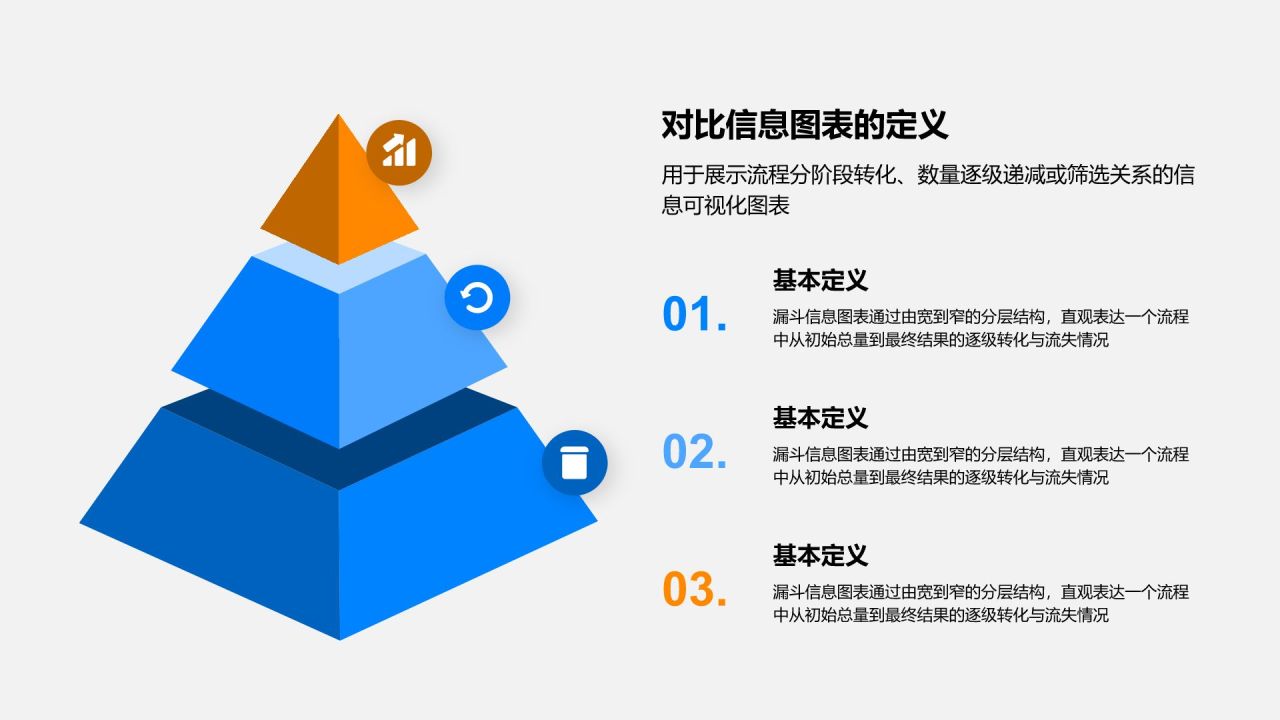 蓝色简约风漏斗信息图表PPT模板