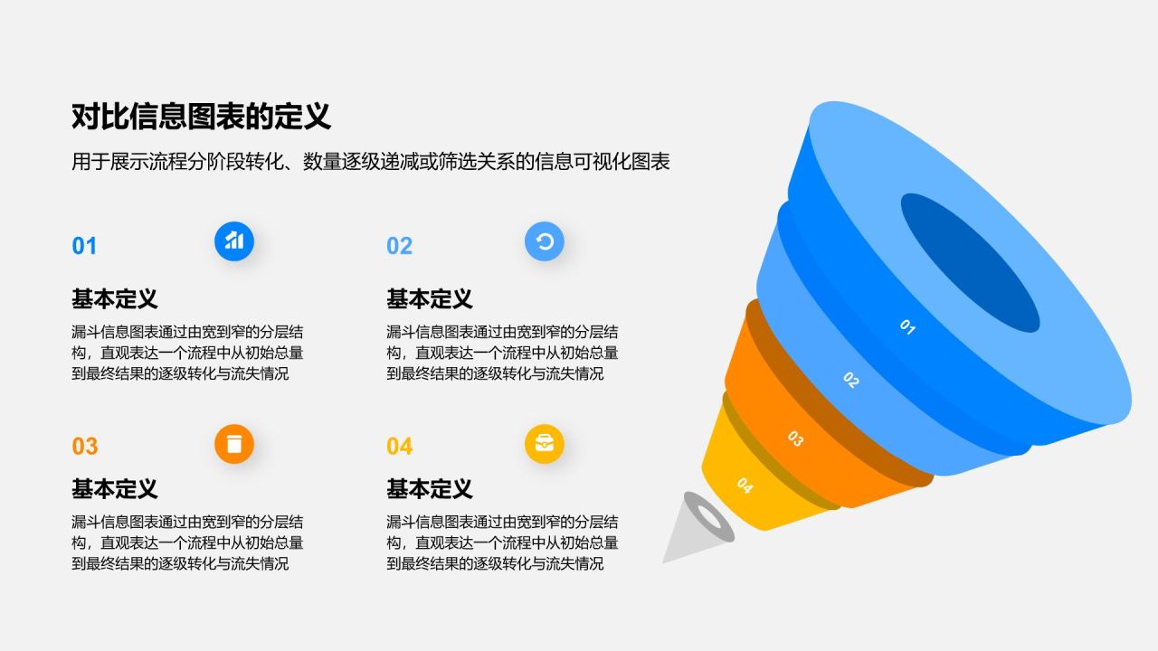 蓝色简约风漏斗信息图表PPT模板