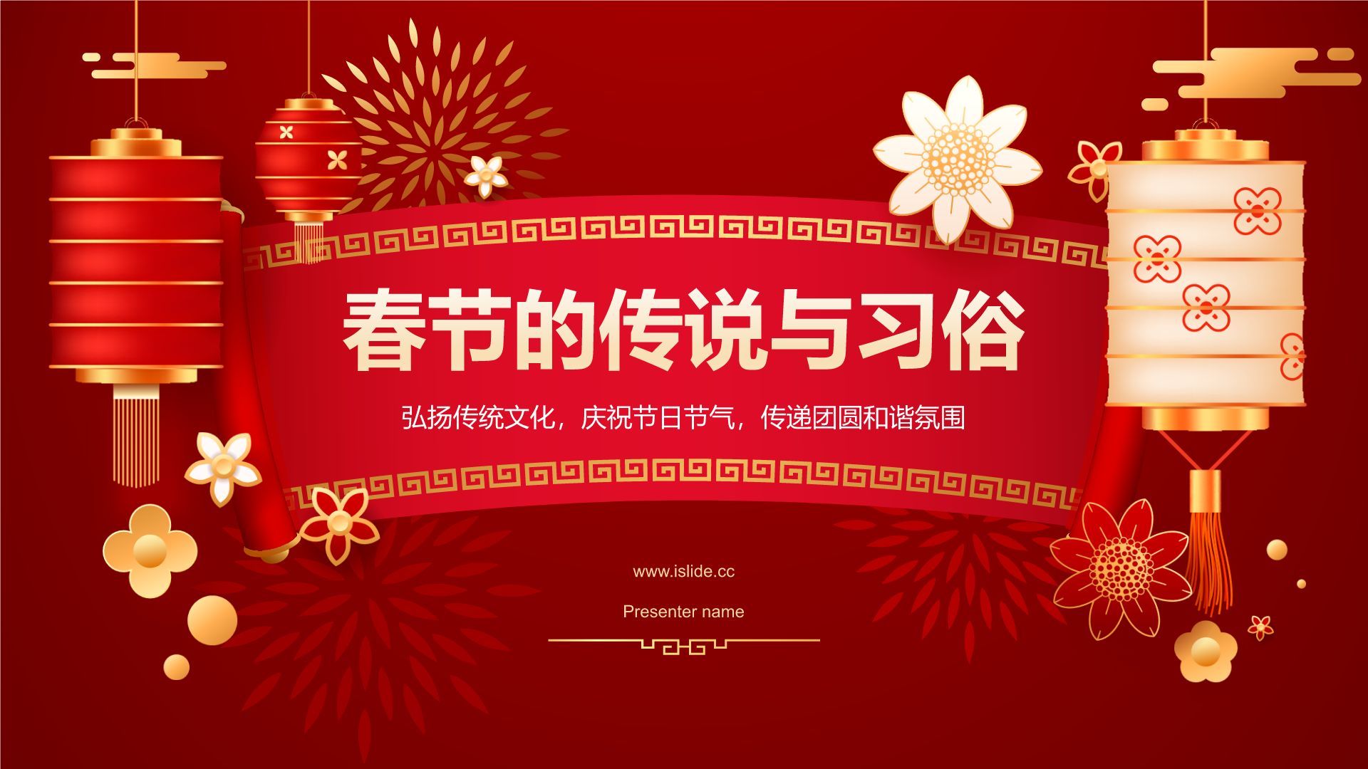 红色喜庆风春节的传说与习俗PPT模板