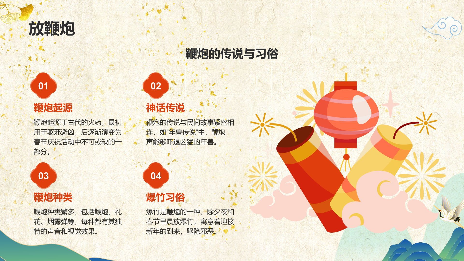 红色国潮风春节的传说与习俗PPT模板