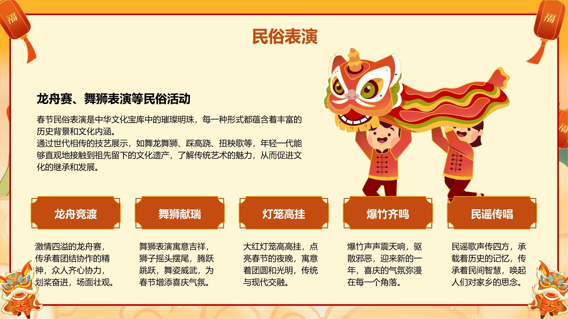 橙色国潮风美食与民俗的春节故事PPT模板