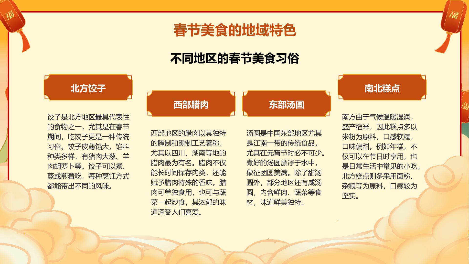 橙色国潮风美食与民俗的春节故事PPT模板