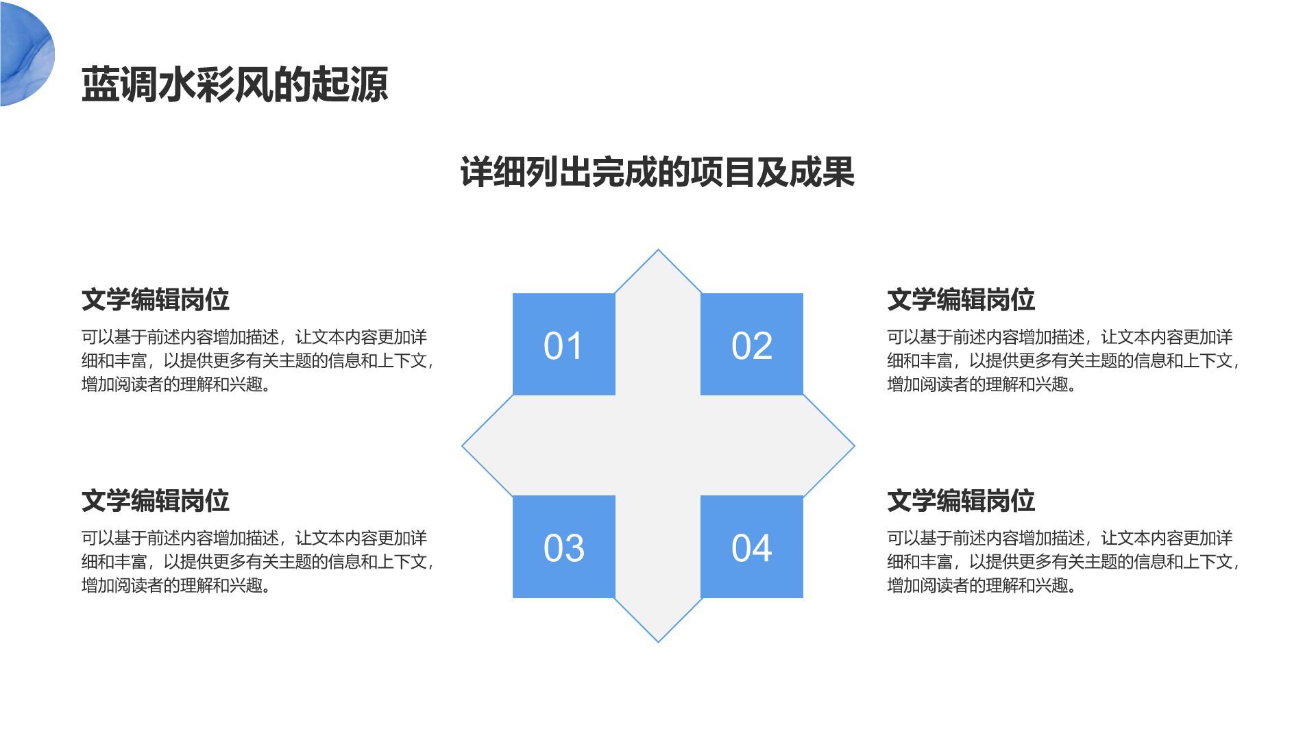 蓝色水墨风梦幻蓝调水彩风PPT模板