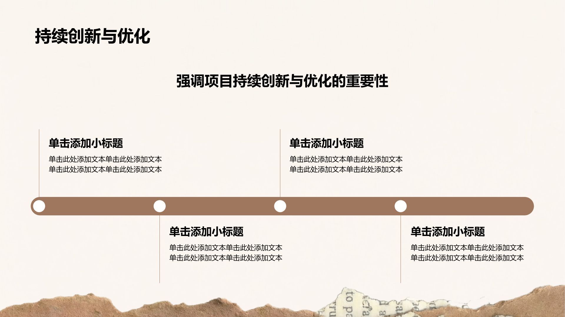 棕色复古撕纸风小组项目汇报PPT模板