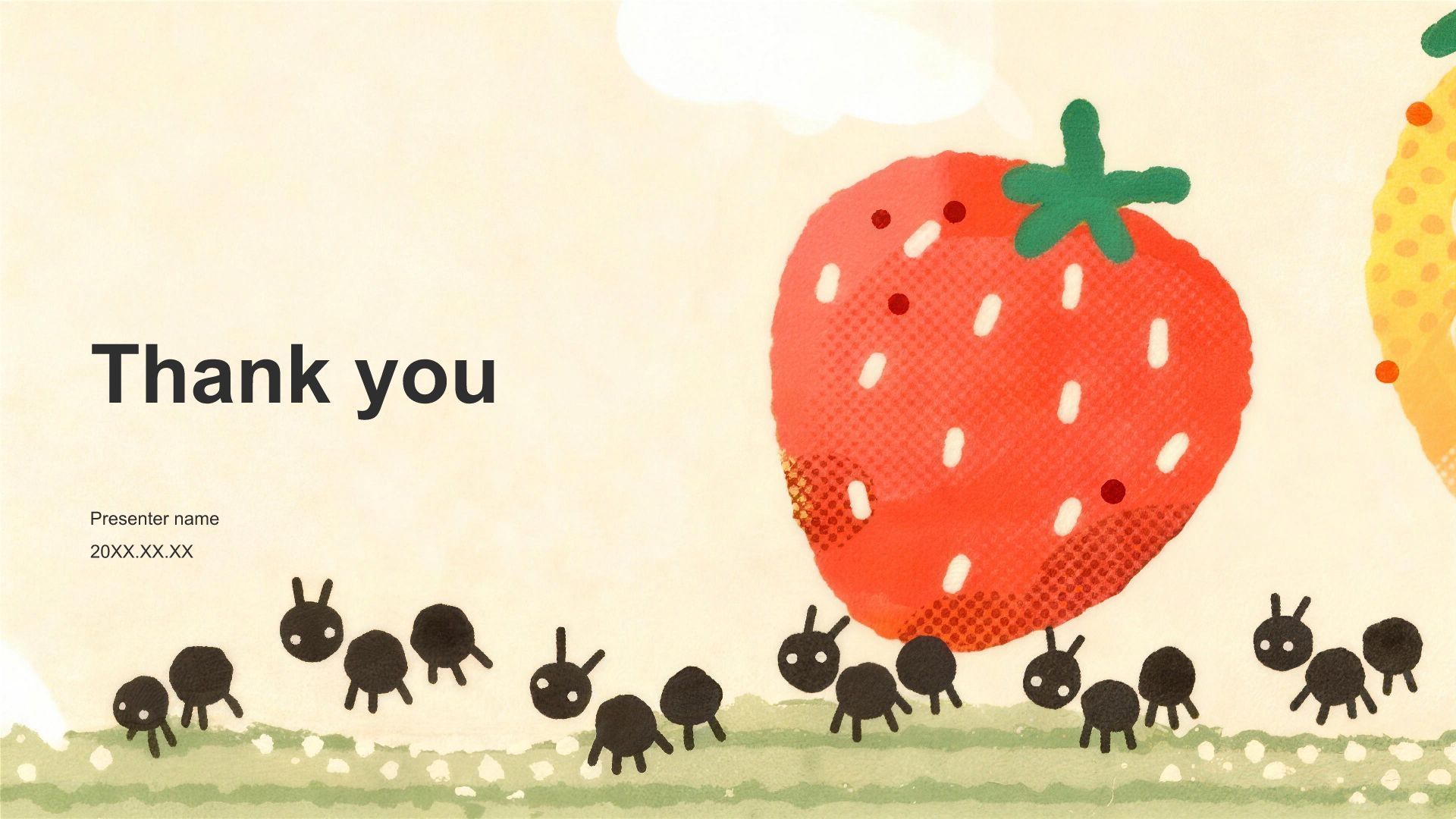 黄色插画风水果插画卡通可爱课件PPT模板