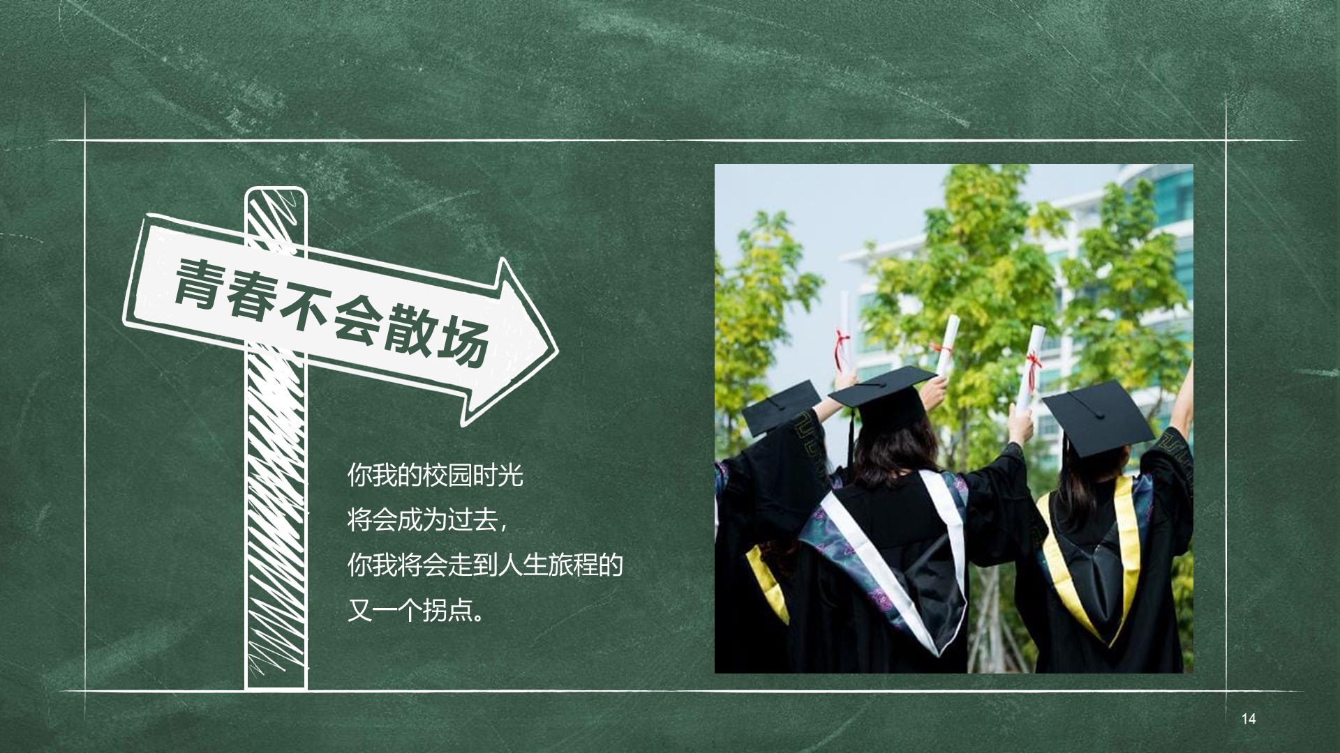 绿色黑板风大学生毕业季相册画册PPT主题
