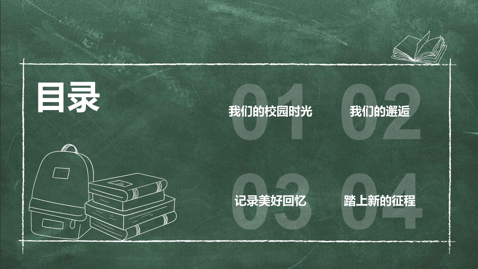 绿色黑板风大学生毕业季相册画册PPT主题