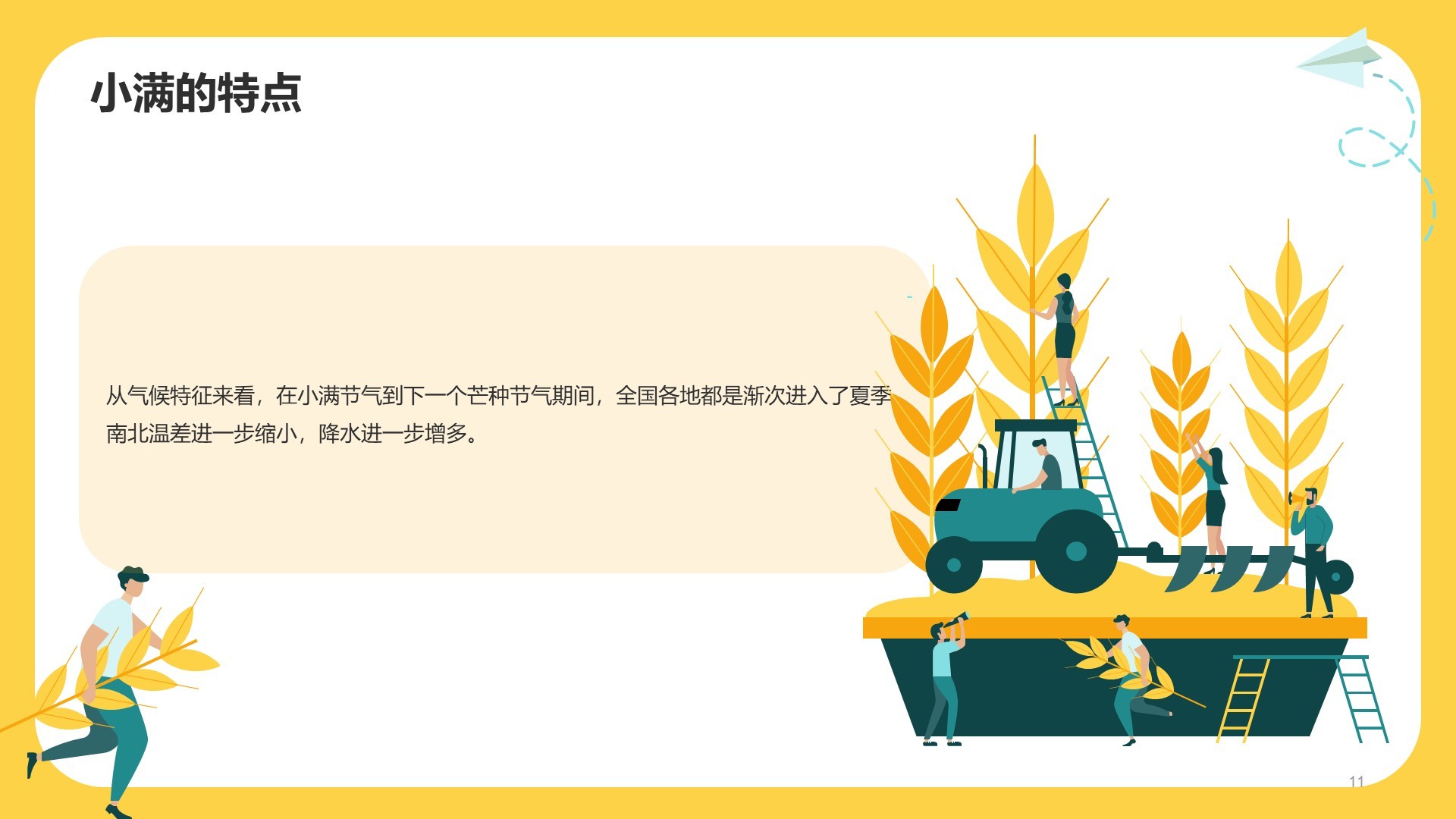 黄色插画风二十四节气小满介绍PPT主题