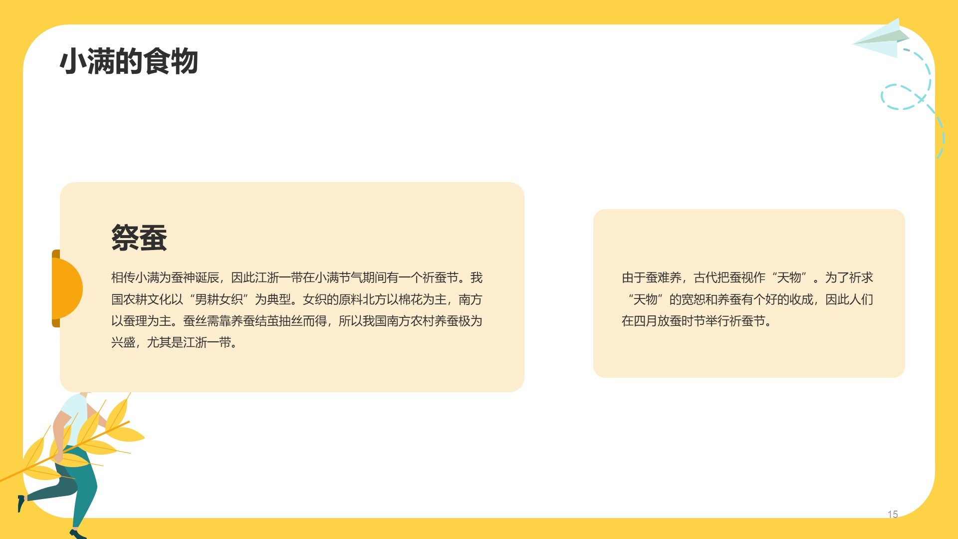 黄色插画风二十四节气小满介绍PPT主题