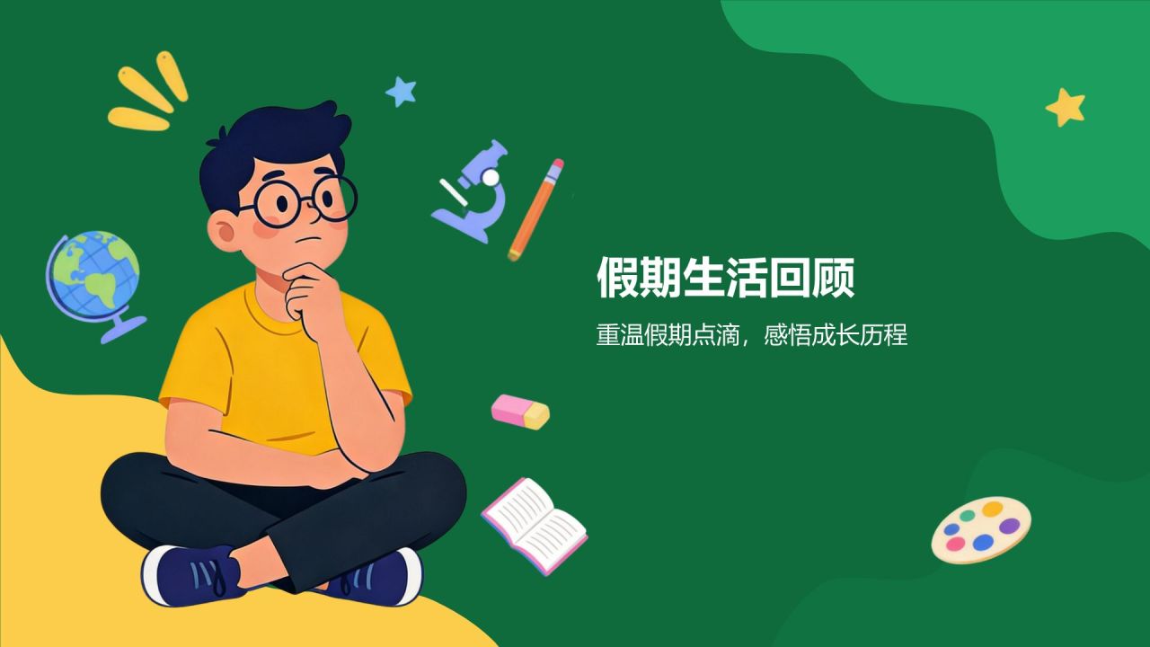 绿色插画风假期生活总结汇报PPT模板
